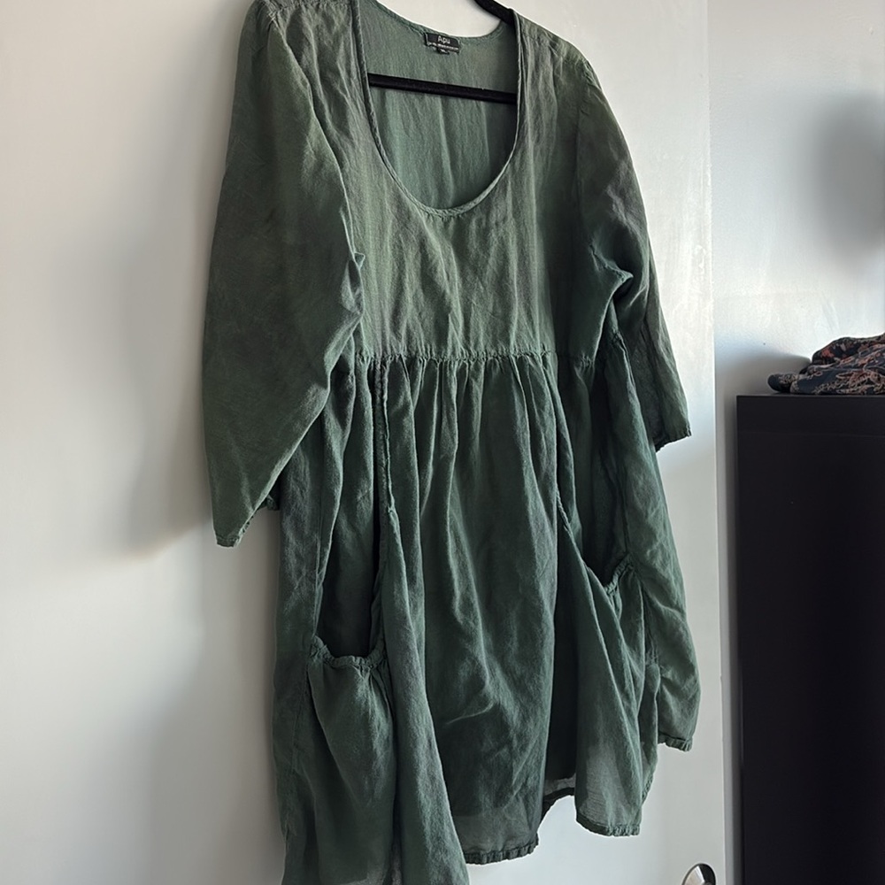 Apu Cotton Babydoll Tunic Dress - Sage Green - Size works for sizes M to XL